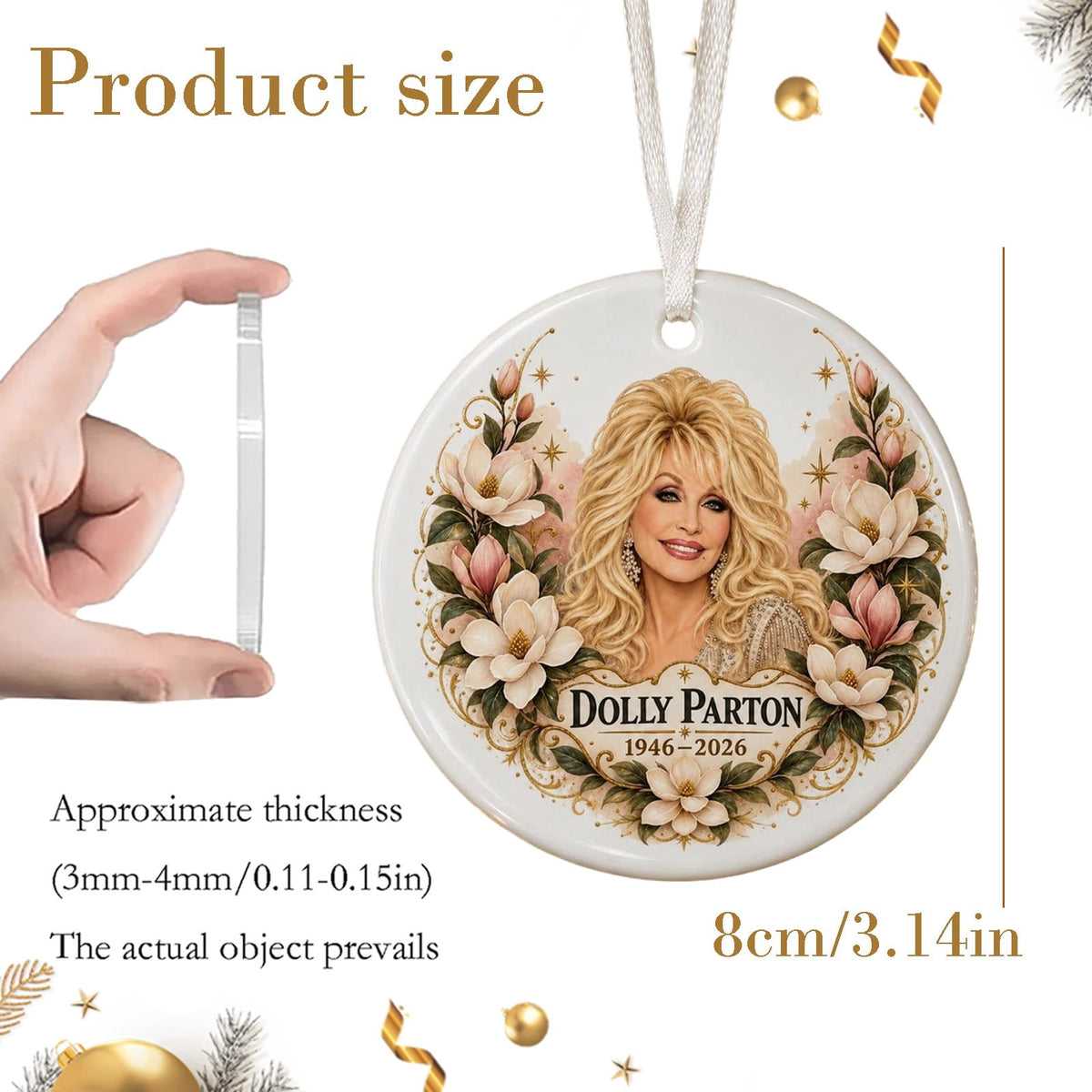 Dolly Memorial Acrylic Christmas Ornament Themed Christmas Ornament for Tree Car Office Home Dolly Themed Xmas Hanging Decor Country Music Holiday Decoration Gift