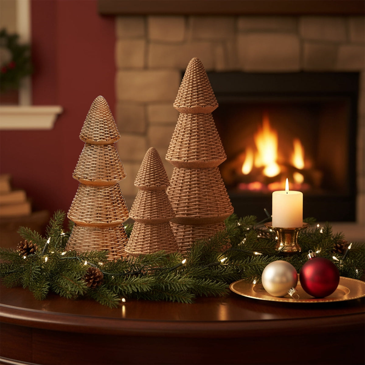 Ayieyill 3pcs Tabletop Christmas Tree Woven Resin Christmas Trees for Christmas Decor Indoor, Christmas Table Decor, Khaki