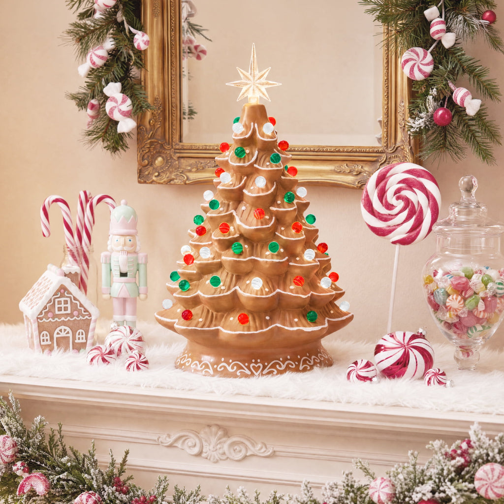 Best Choice Products Ceramic Christmas Tree, Pre-lit Hand-Painted Tabletop Holiday Tree - Green w/ Multicolored Lights