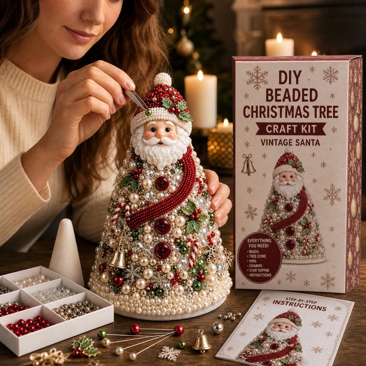 DIY Beaded Christmas Tree Craft Kit Christmas Decorations, 3D Candy Beaded Christmas Tree Craft Kit Christmas Decor, Christmas Crafts for Adults