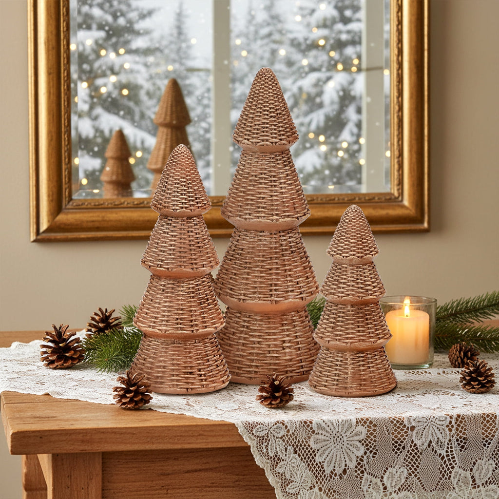 Ayieyill 3pcs Tabletop Christmas Tree Woven Resin Christmas Trees for Christmas Decor Indoor, Christmas Table Decor, Khaki