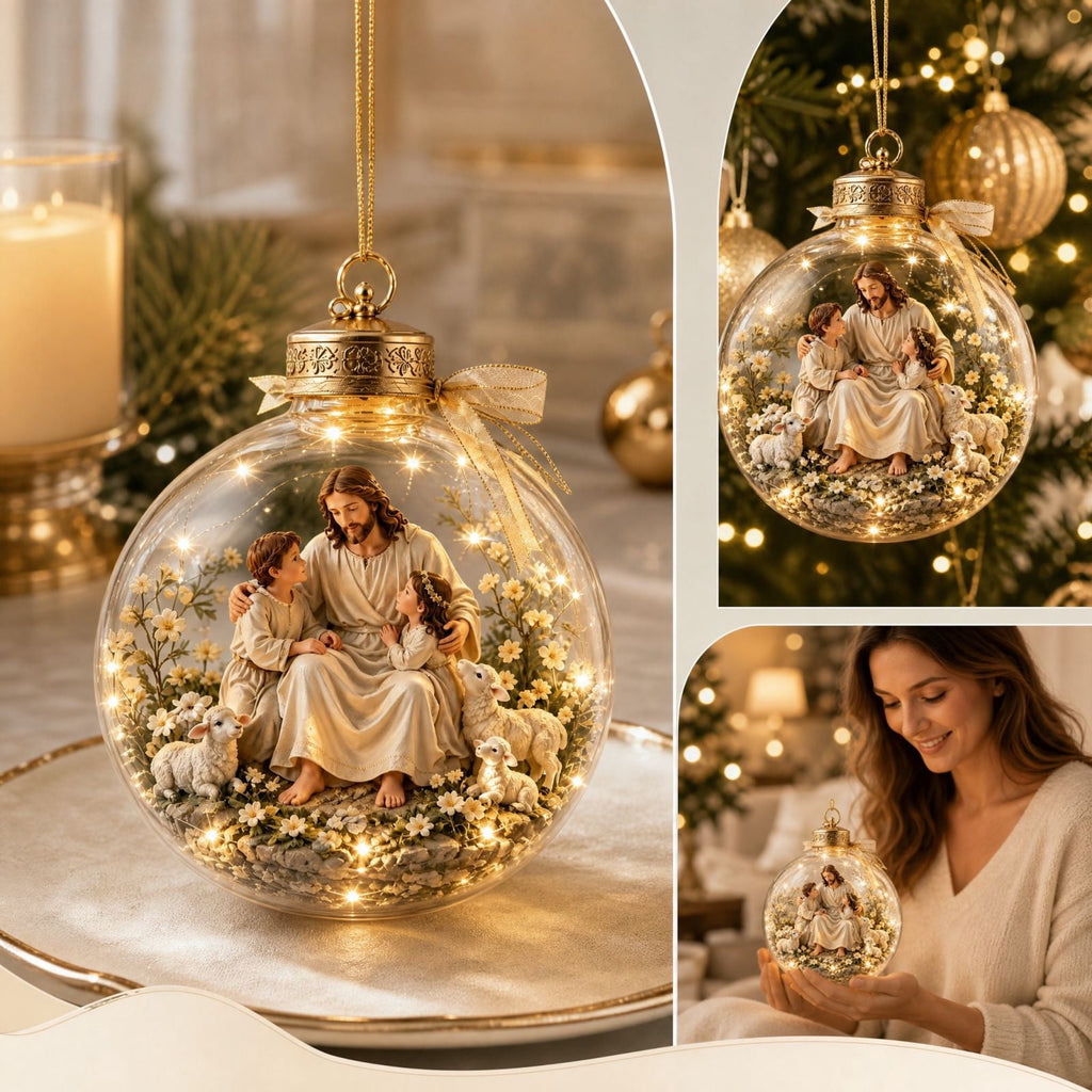 Glowing Christmas Story Ornament, Light-Up Mini Holiday Scene, Festive Keepsake for Christmas Tree, Mantel & Christmas Party Decor (Nativity)