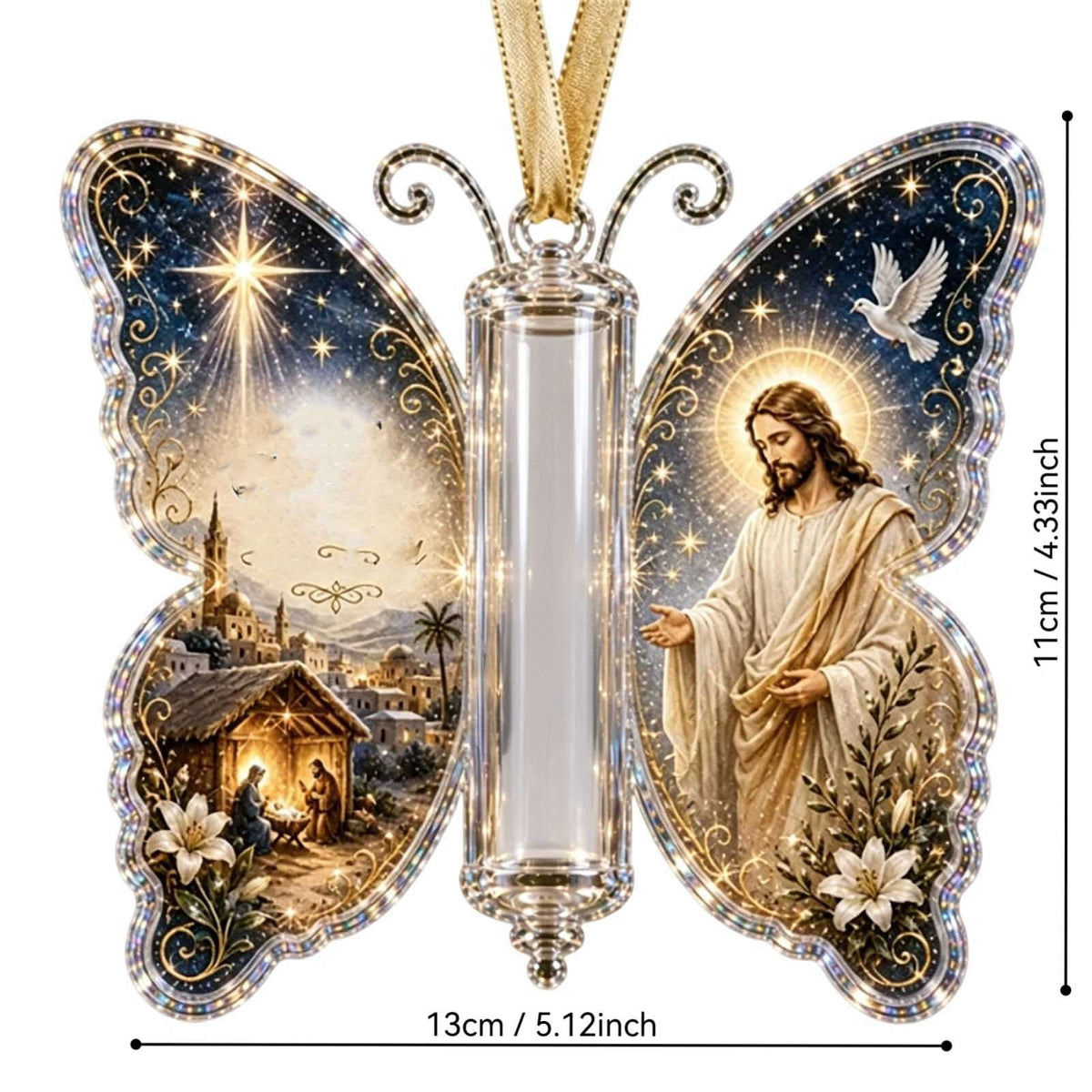 Butterfly Christmas Money Gift Ornament, Angel‑Pattern Acrylic Cash Holder with Clear Compartment, Hanging Xmas Cash Wallet Decor for Christmas Tree, Window, Car, Creative Holiday Present