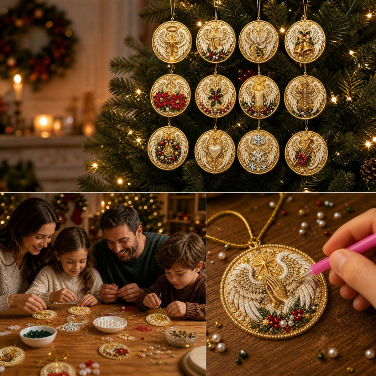 DIY Christmas Ornaments for Xmas Tree Hangings- Pearl Art Kits for Adults, Christmas Ornaments Set of 12, 2.76 Inch