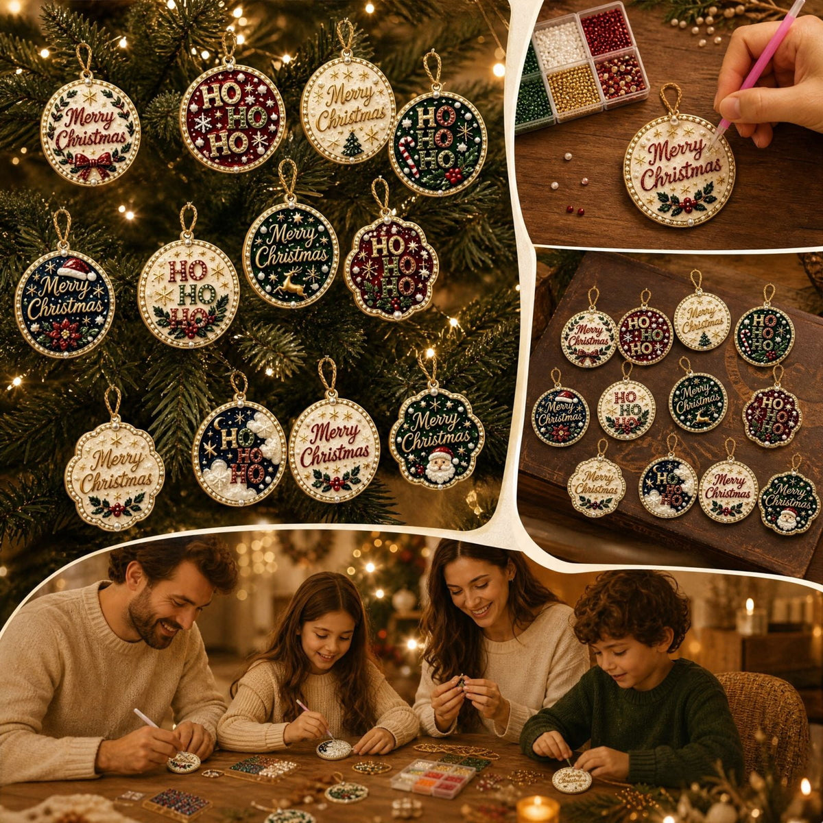 DIY Christmas Ornaments for Xmas Tree Hangings- Pearl Art Kits for Adults, Christmas Ornaments Set of 12, 2.76 Inch