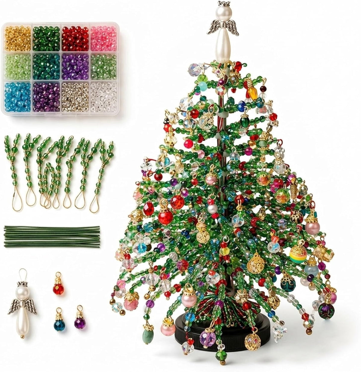 UALSRZL DIY Beaded Christmas Tree Kit, Christmas Decorations Handmade Beads Craft Set, Sparkling Crystal Xmas Ornaments for Table Decor Holiday Gifts