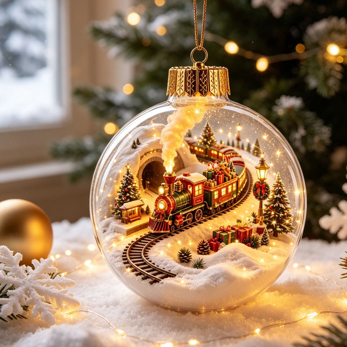 Glowing Christmas Scene Ornament Clearance, 3.15 Inch Light Up Mini Holiday Bauble with Warm LED, Xmas Tree Hanging Decor for Window Mantel Shelf