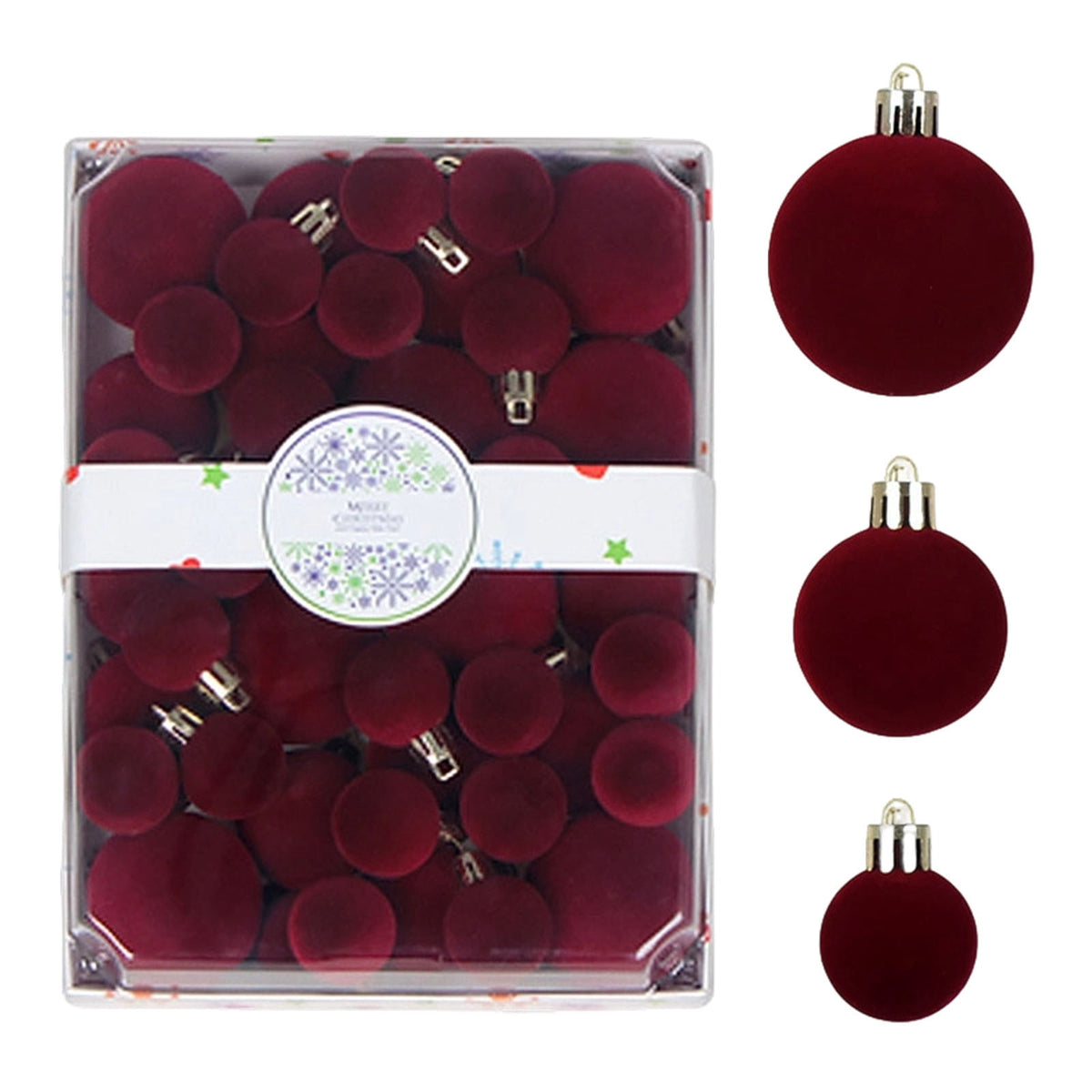 Christmas Ball Ornaments 42 Piece Flocked Gold Tan Velvet Assorted Box Set Tree Hanging Baubles