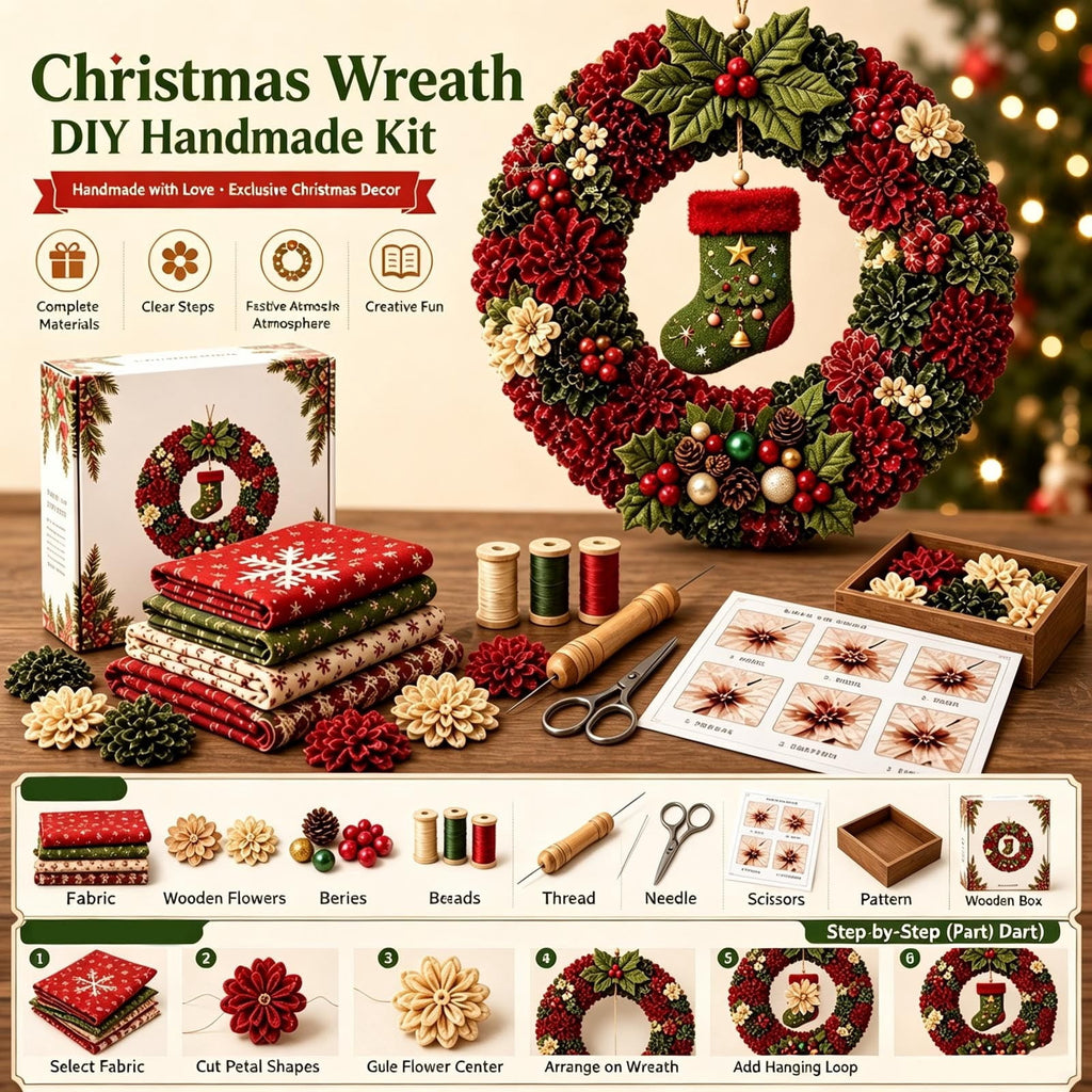 Clearance 3D Christmas Wreath Fabric Poke Art Kit, Jesus Poke Art Kits for Adults, Christmas Wreaths Ornament Making Kit for Front Door