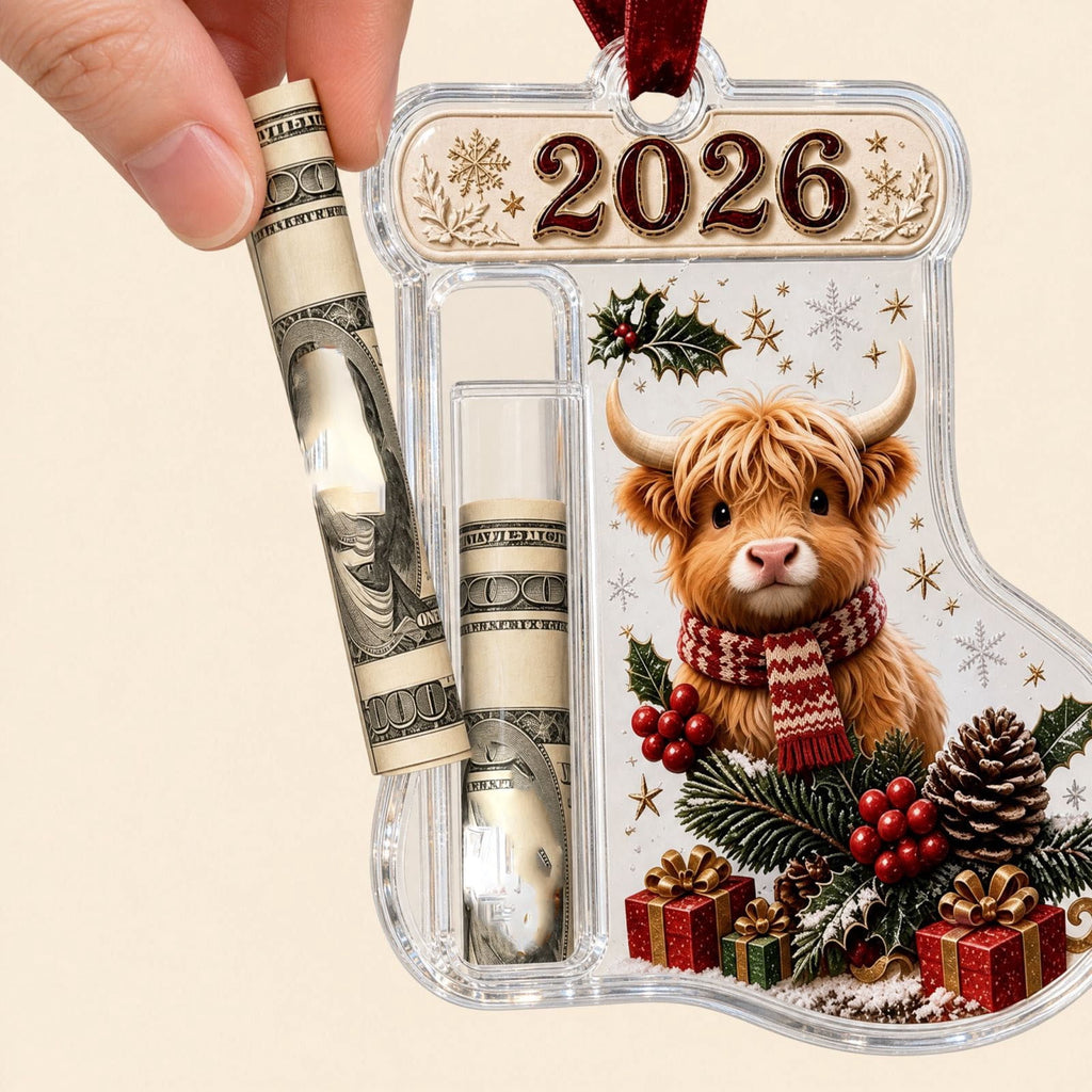 Christmas Cash Gift Stocking Shaped Ornament, Crystal-Clear Cash Holder Ornament with Xmas Stocking Design, Hanging Money Keepsake for Christmas Tree Wreath Garland, Surprise for Family Friends (F)