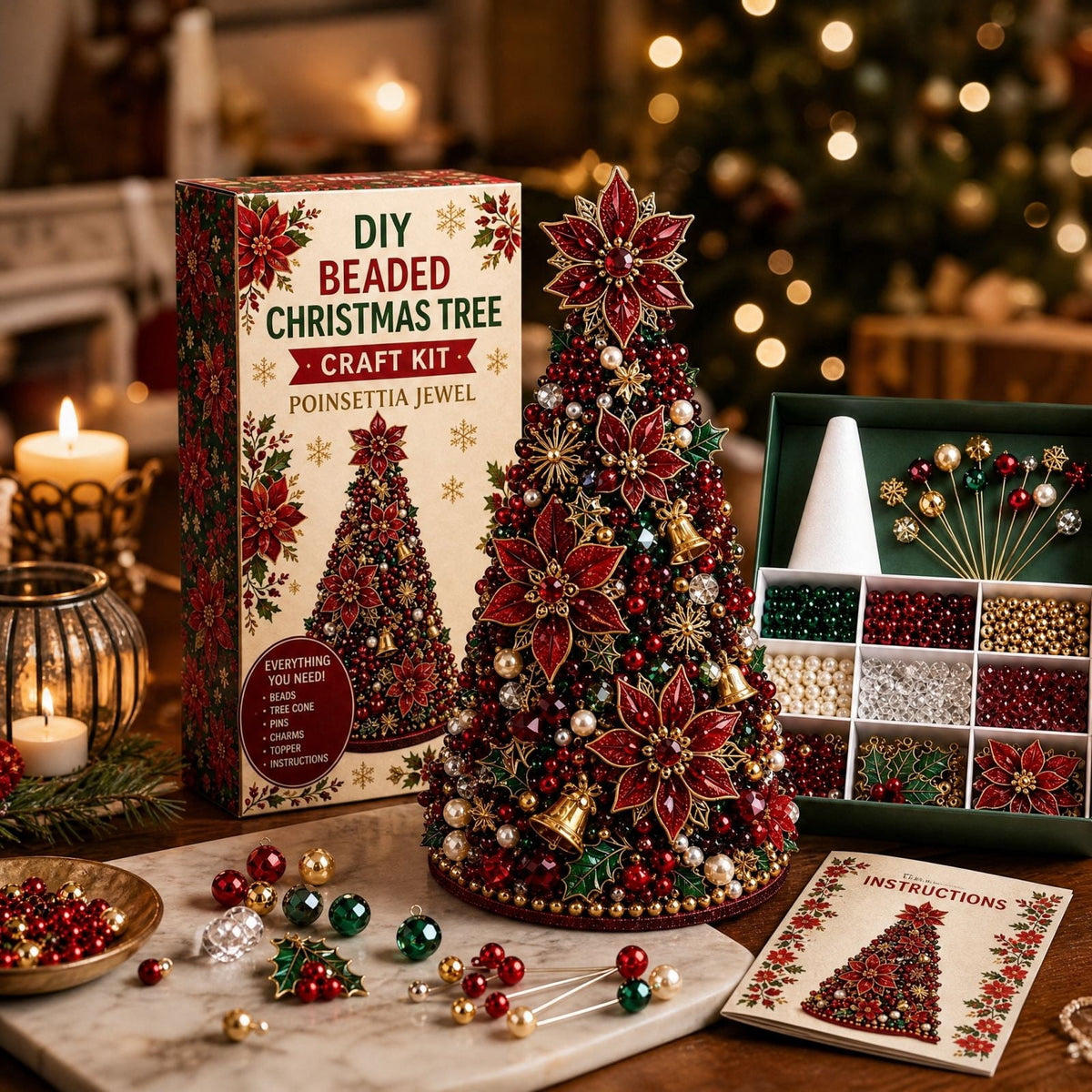 DIY Beaded Christmas Tree Craft Kit Christmas Decorations, 3D Candy Beaded Christmas Tree Craft Kit Christmas Decor, Christmas Crafts for Adults