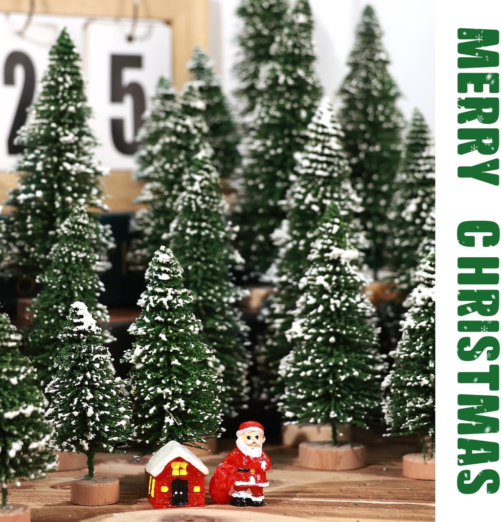 Ayieyill 30PCS Artificial Mini Christmas Trees, Upgrade Sisal Pine Trees with Wood Base Bottle Brush Trees for Christmas Table Top Decor(Green, Gold and Ivory)