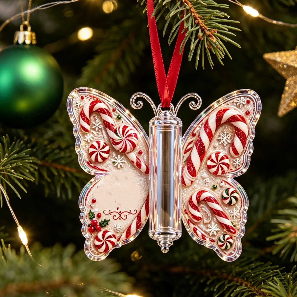 Butterfly Christmas Money Gift Ornament, Angel‑Pattern Acrylic Cash Holder with Clear Compartment, Hanging Xmas Cash Wallet Decor for Christmas Tree, Window, Car, Creative Holiday Present