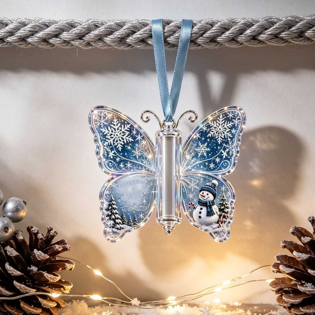 Butterfly Christmas Money Gift Ornament, Angel‑Pattern Acrylic Cash Holder with Clear Compartment, Hanging Xmas Cash Wallet Decor for Christmas Tree, Window, Car, Creative Holiday Present