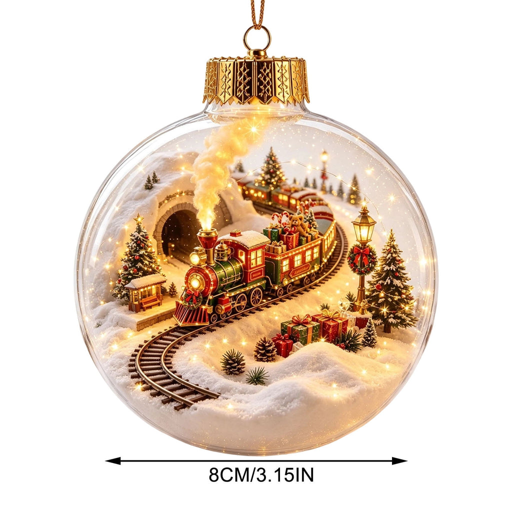 Glowing Christmas Scene Ornament Clearance, 3.15 Inch Light Up Mini Holiday Bauble with Warm LED, Xmas Tree Hanging Decor for Window Mantel Shelf