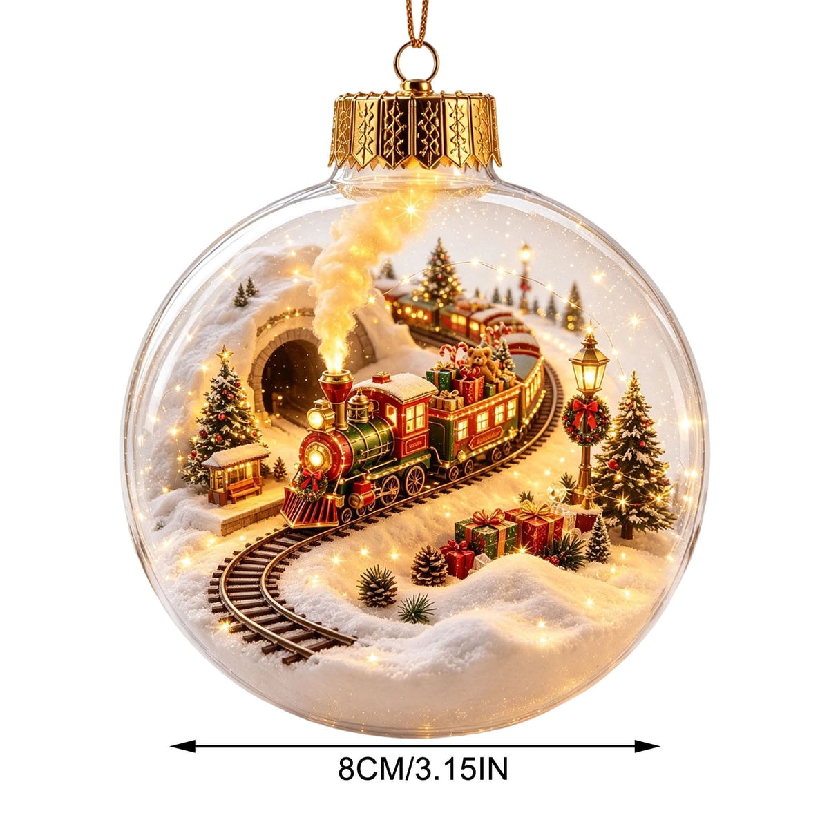 Glowing Christmas Scene Ornament Clearance, 3.15 Inch Light Up Mini Holiday Bauble with Warm LED, Xmas Tree Hanging Decor for Window Mantel Shelf