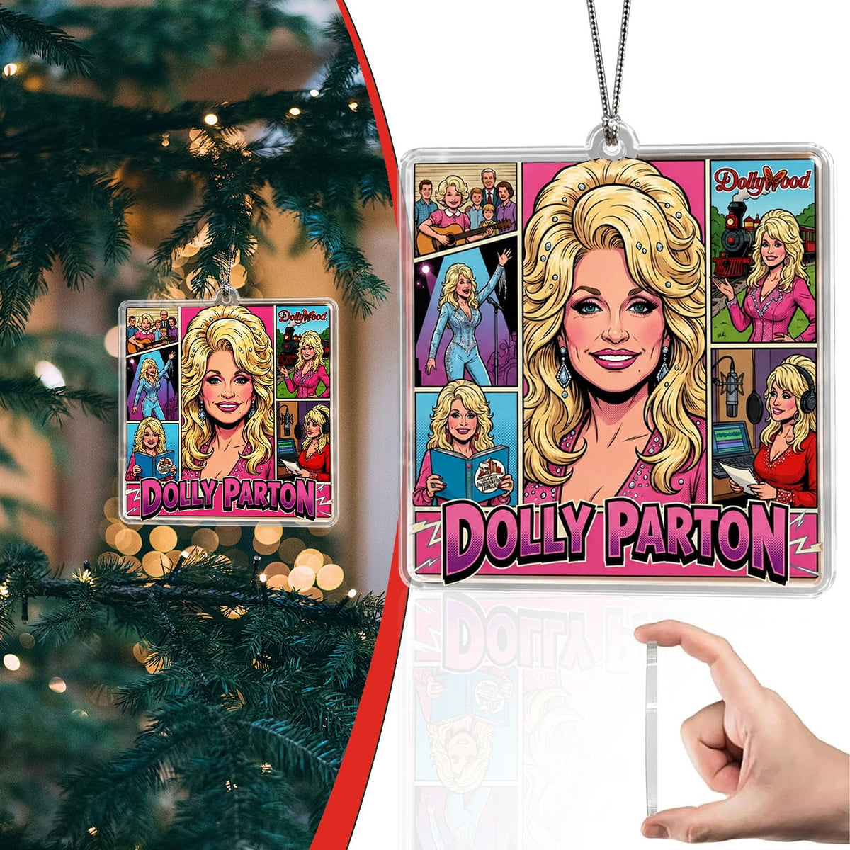 Dolly Memorial Acrylic Christmas Ornament Themed Christmas Ornament for Tree Car Office Home Dolly Themed Xmas Hanging Decor Country Music Holiday Decoration Gift