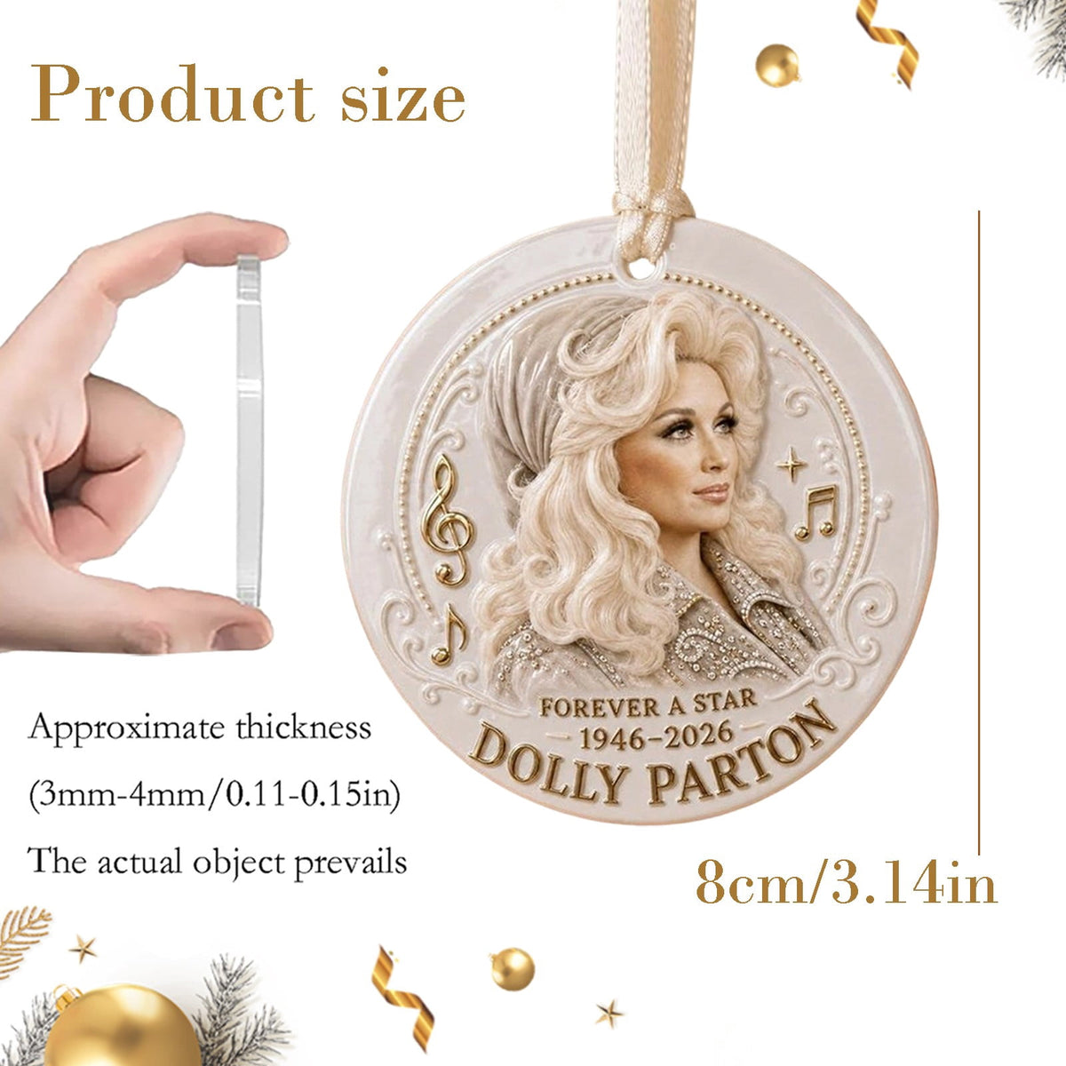 Dolly Memorial Acrylic Christmas Ornament Themed Christmas Ornament for Tree Car Office Home Dolly Themed Xmas Hanging Decor Country Music Holiday Decoration Gift