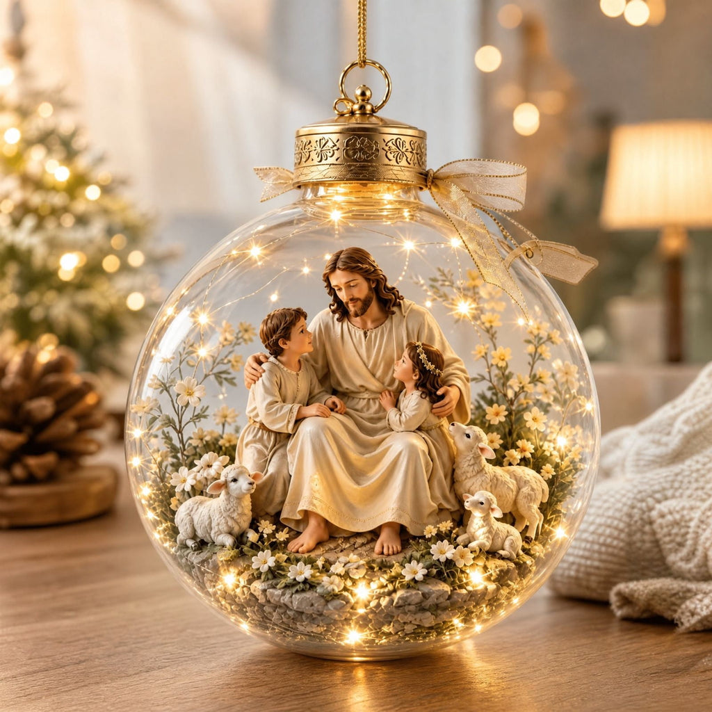 Glowing Christmas Story Ornament, Light-Up Mini Holiday Scene, Festive Keepsake for Christmas Tree, Mantel & Christmas Party Decor (Nativity)