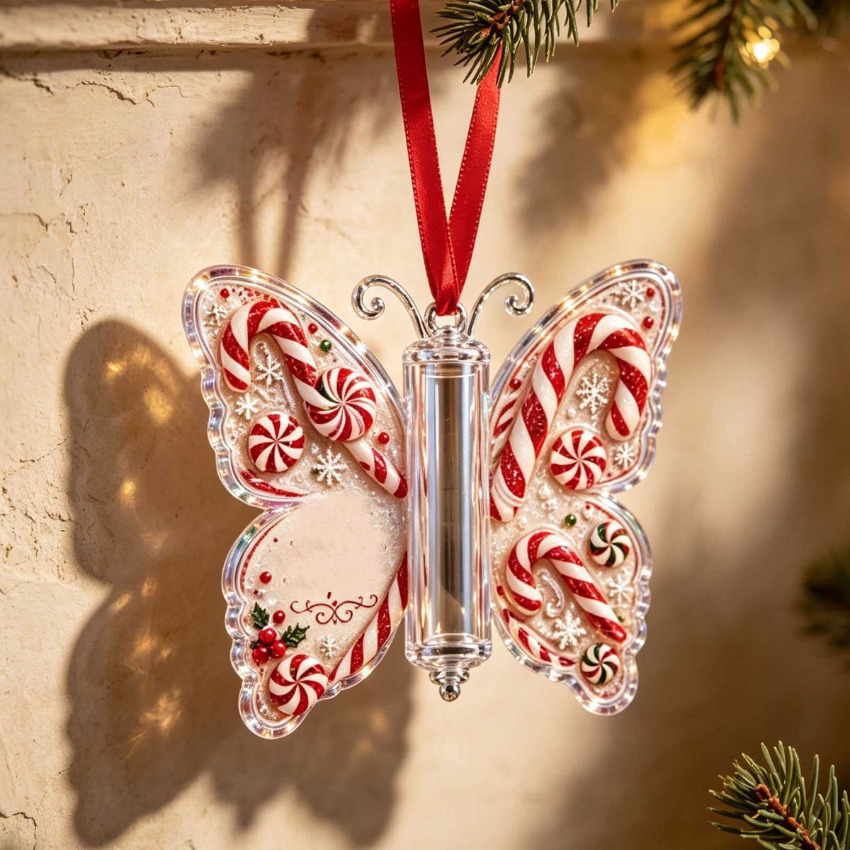 Butterfly Christmas Money Gift Ornament, Angel‑Pattern Acrylic Cash Holder with Clear Compartment, Hanging Xmas Cash Wallet Decor for Christmas Tree, Window, Car, Creative Holiday Present