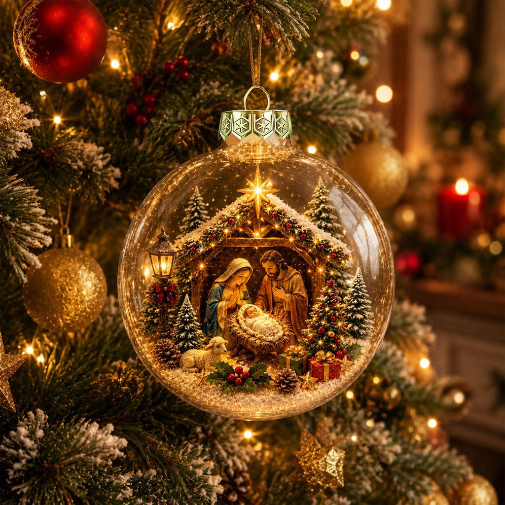 Glowing Christmas Story Ornament, Light-Up Mini Holiday Scene, Festive Keepsake for Christmas Tree, Mantel & Christmas Party Decor (Nativity)