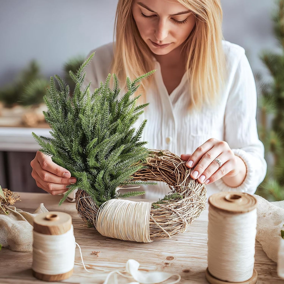 Lolsea 20 Pcs Christmas Norfolk Pine Branches, 18 inch Artificial Pine Branches for Vase, Garland and Table & Christmas Decor