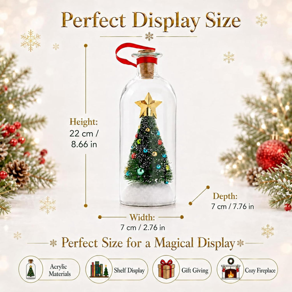 JASKFLY Recordable Christmas Tree Message in a Bottle, Voice Recording Holiday Keepsake with Playback, Snowy Scene, Glass, Green, 1 Count