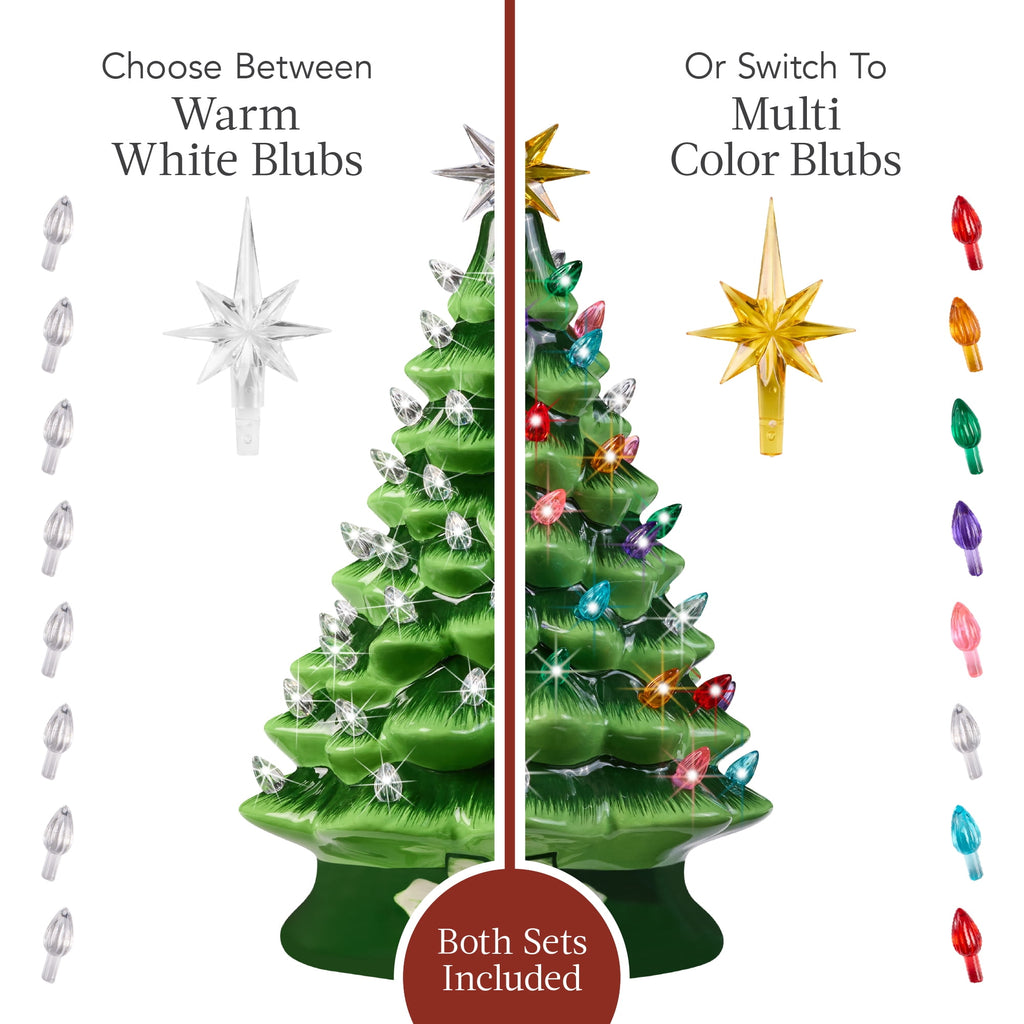Best Choice Products Ceramic Christmas Tree, Pre-lit Hand-Painted Tabletop Holiday Tree - Green w/ Multicolored Lights