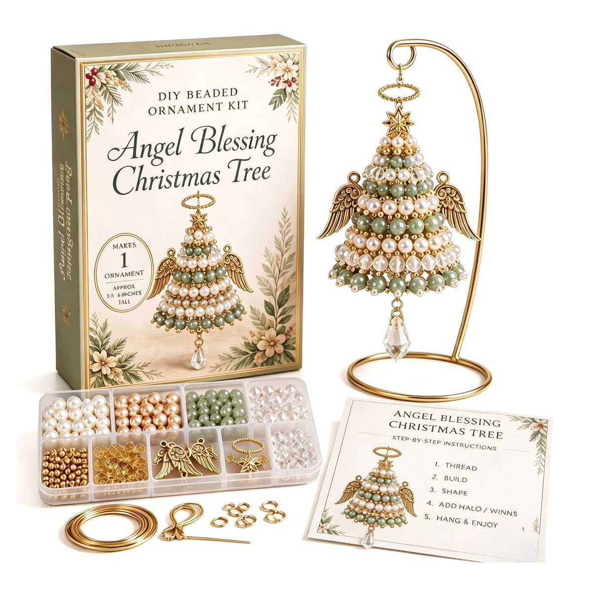 DIY Beaded Christmas Tree Kit, Christmas Decorations Handmade Beads Craft Set, Sparkling Crystal Xmas Ornaments for Tabletop Christmas Decor, Holiday Gifts for Adults by MPOISVA
