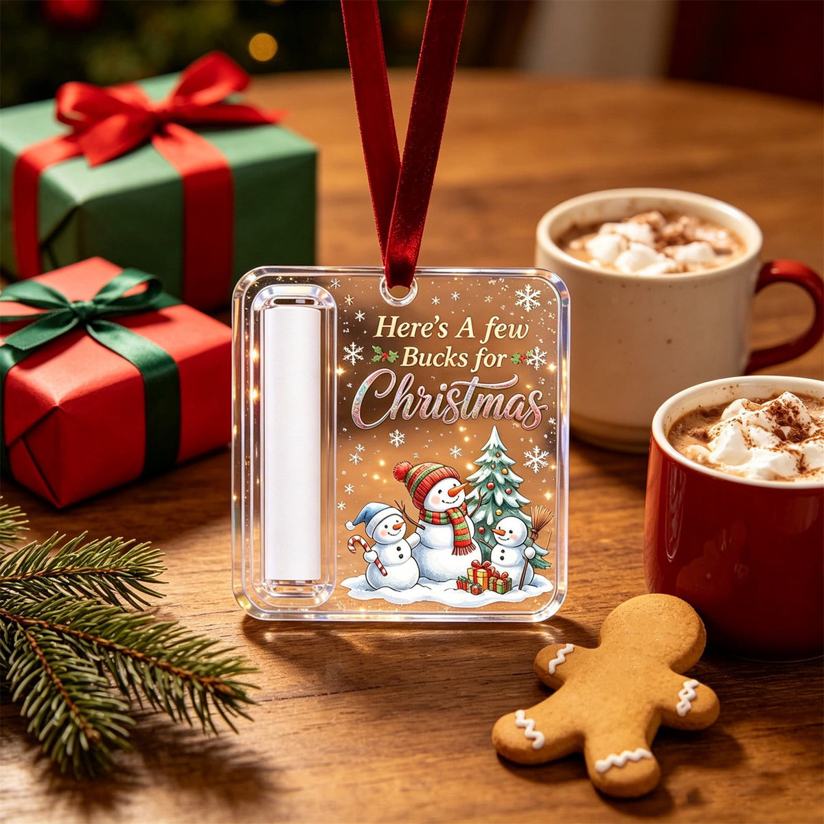 Christmas Cash Gift Stocking Shaped Ornament, Crystal-Clear Cash Holder Ornament with Xmas Stocking Design, Hanging Money Keepsake for Christmas Tree Wreath Garland, Surprise for Family Friends (F)