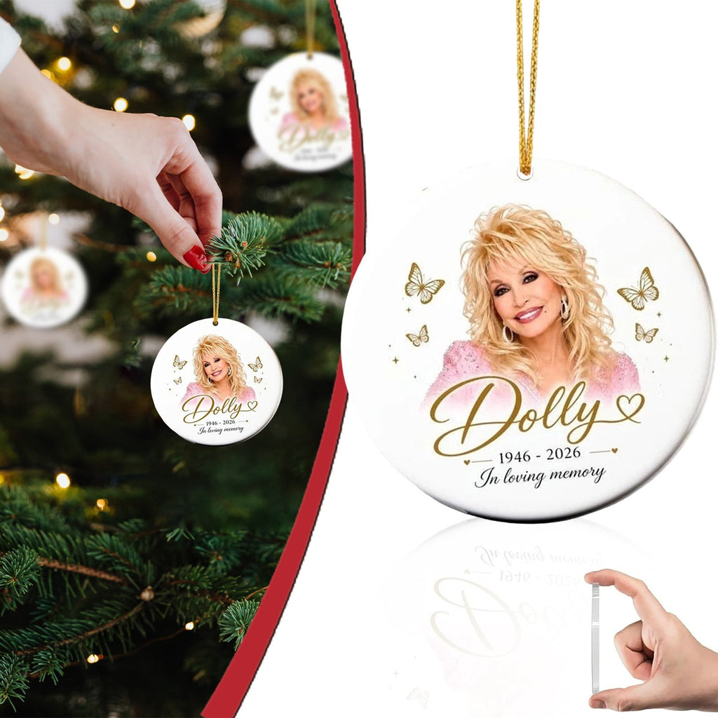 Dolly Memorial Acrylic Christmas Ornament Themed Christmas Ornament for Tree Car Office Home Dolly Themed Xmas Hanging Decor Country Music Holiday Decoration Gift