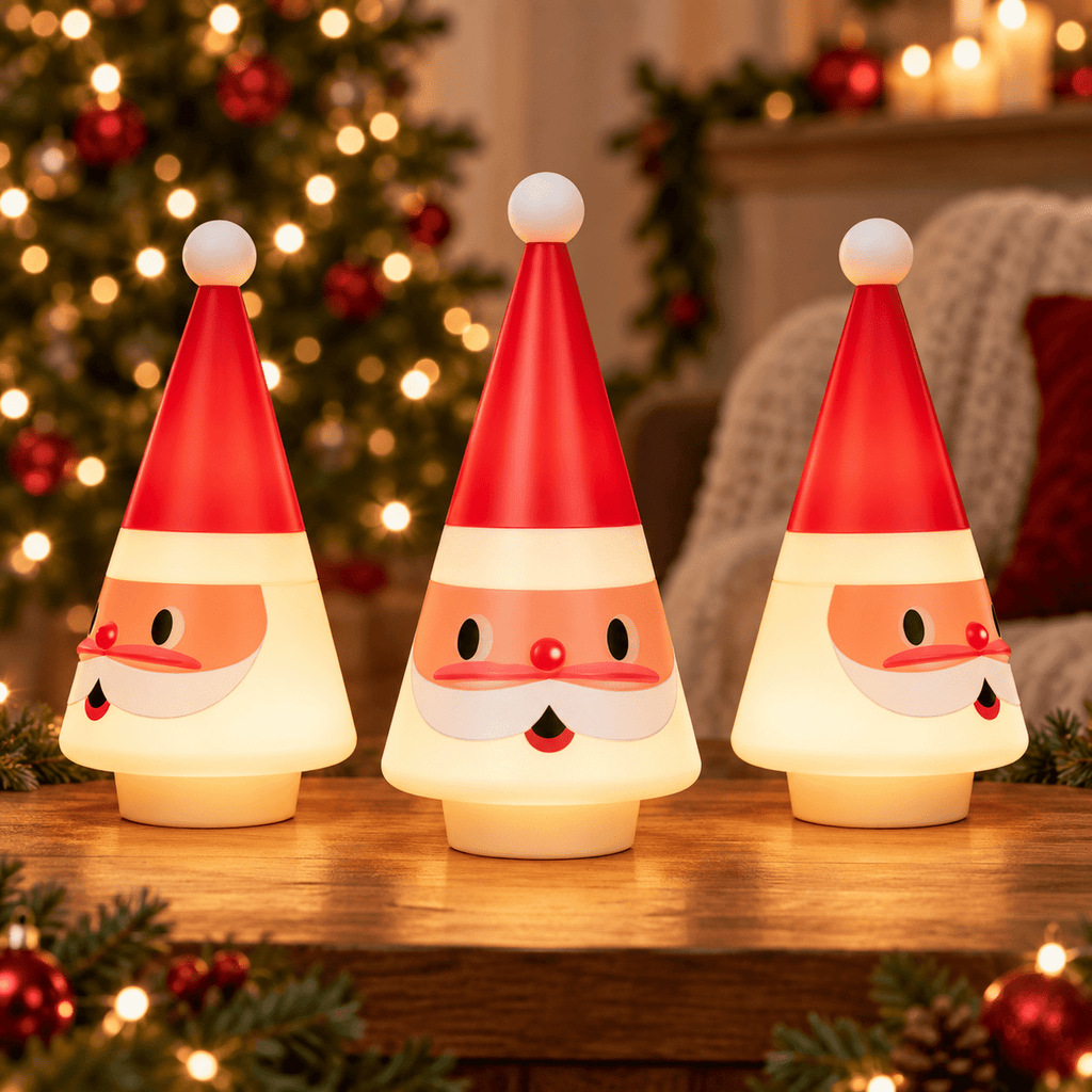 Feledorashia Lighted Santa Figurine, Christmas Tabletop Decoration, 7.87 Inch Cone-Shaped Santa Character Lamp for Mantels Shelves and Entryway Tables, Molded Resin with Internal Light