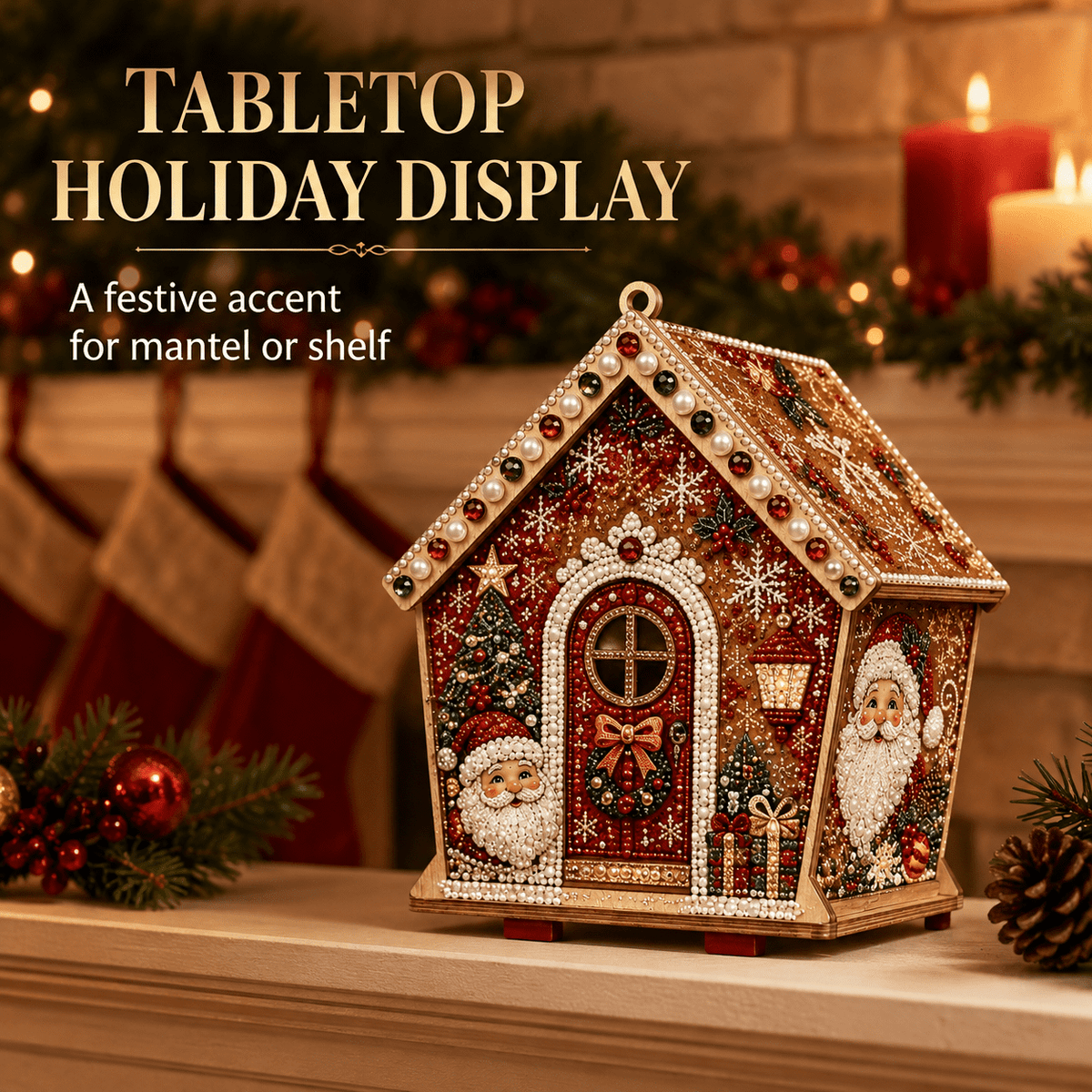 Christmas Pearl Bead Art Kit 3D House Ornament Craft Set For Christmas Tree Tabletop Mantel Shelf And Indoor Winter Holiday Decoration White