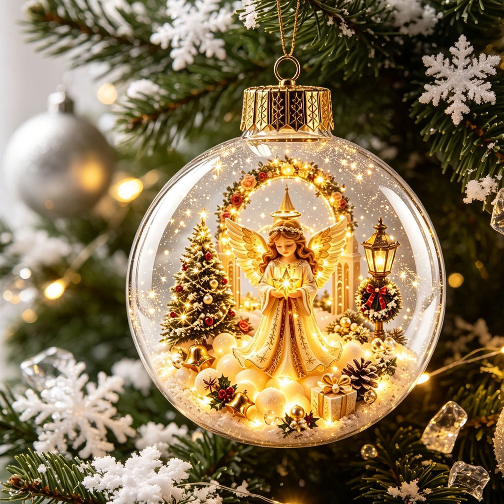 Glowing Christmas Scene Ornament Clearance, 3.15 Inch Light Up Mini Holiday Bauble with Warm LED, Xmas Tree Hanging Decor for Window Mantel Shelf