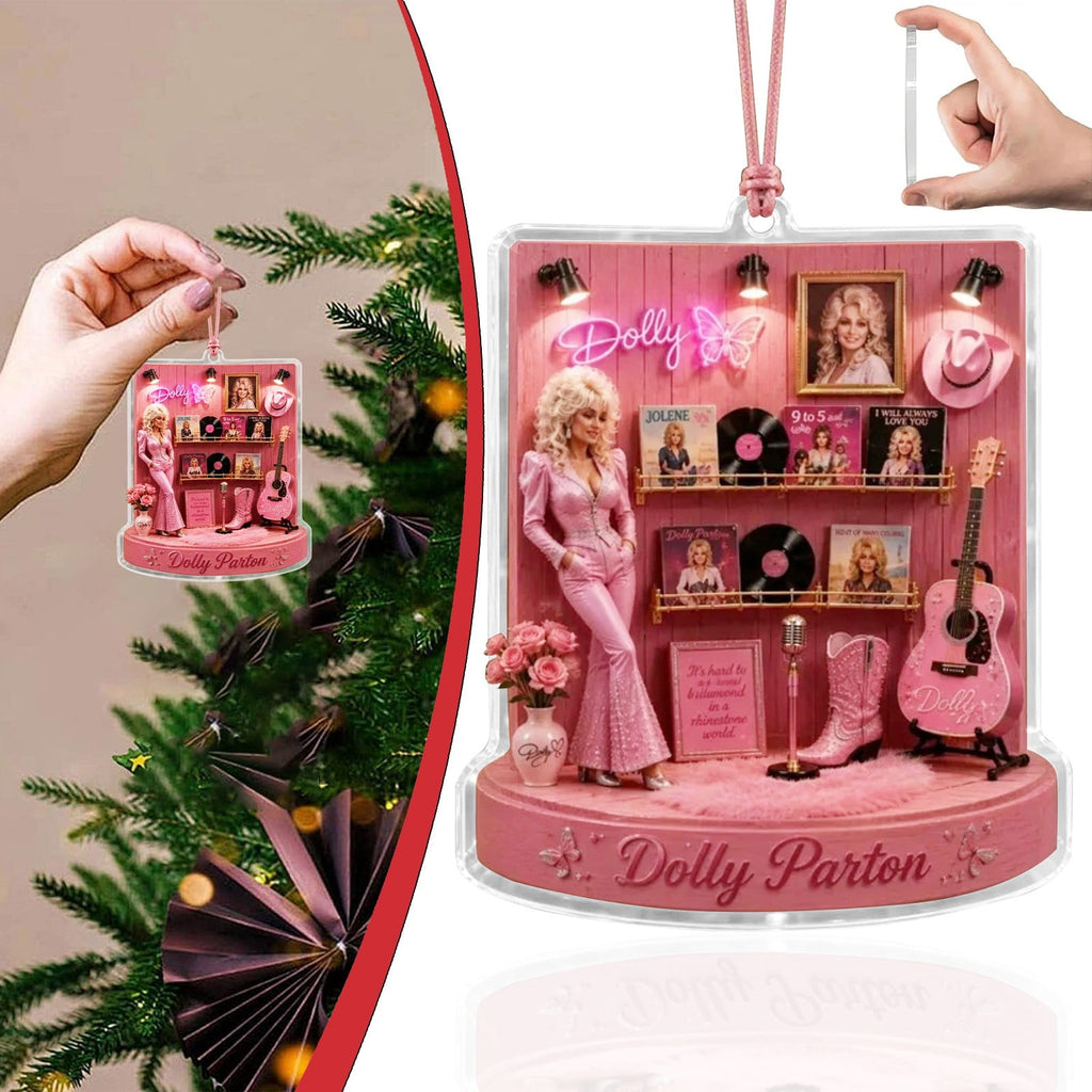 Dolly Memorial Acrylic Christmas Ornament Themed Christmas Ornament for Tree Car Office Home Dolly Themed Xmas Hanging Decor Country Music Holiday Decoration Gift
