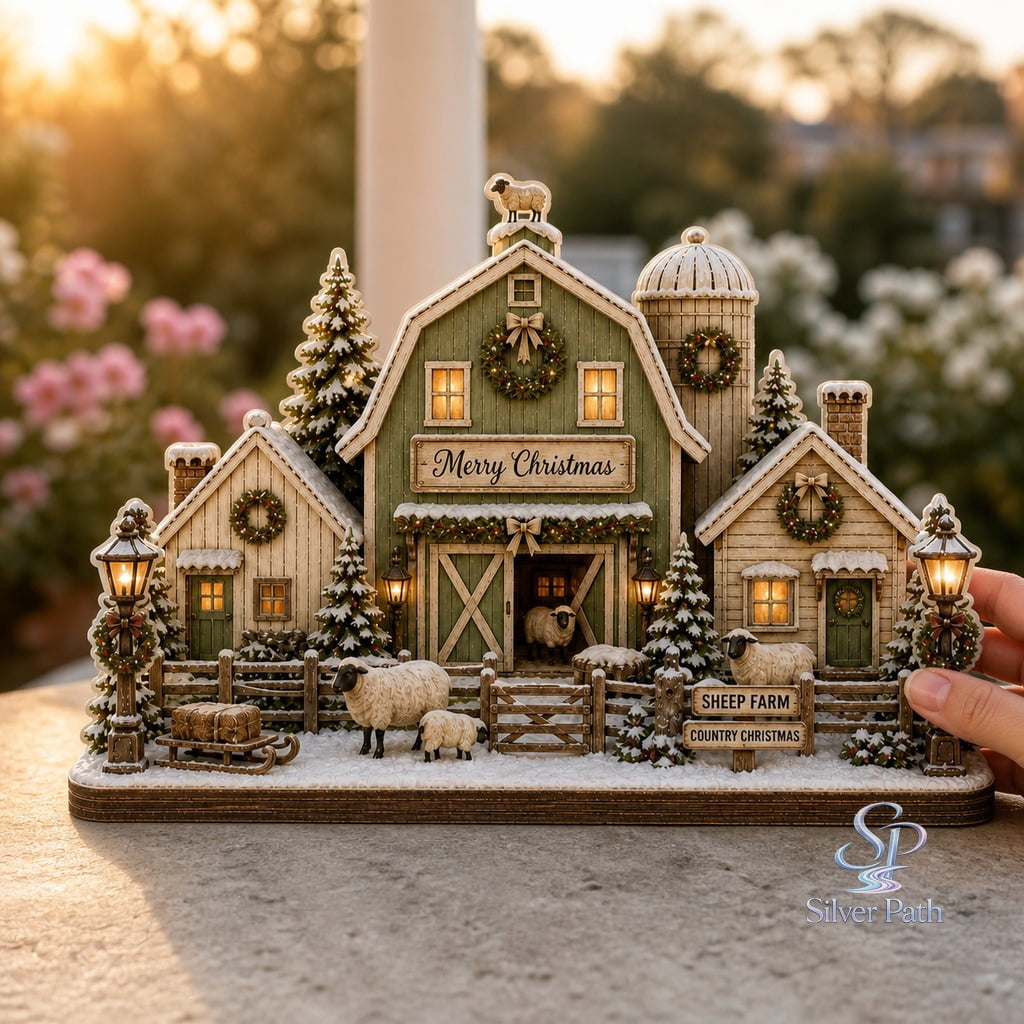 Wooden Block Decor Sheep Farm Christmas Barn Wood Tabletop Display for Farmhouse Holiday Decor