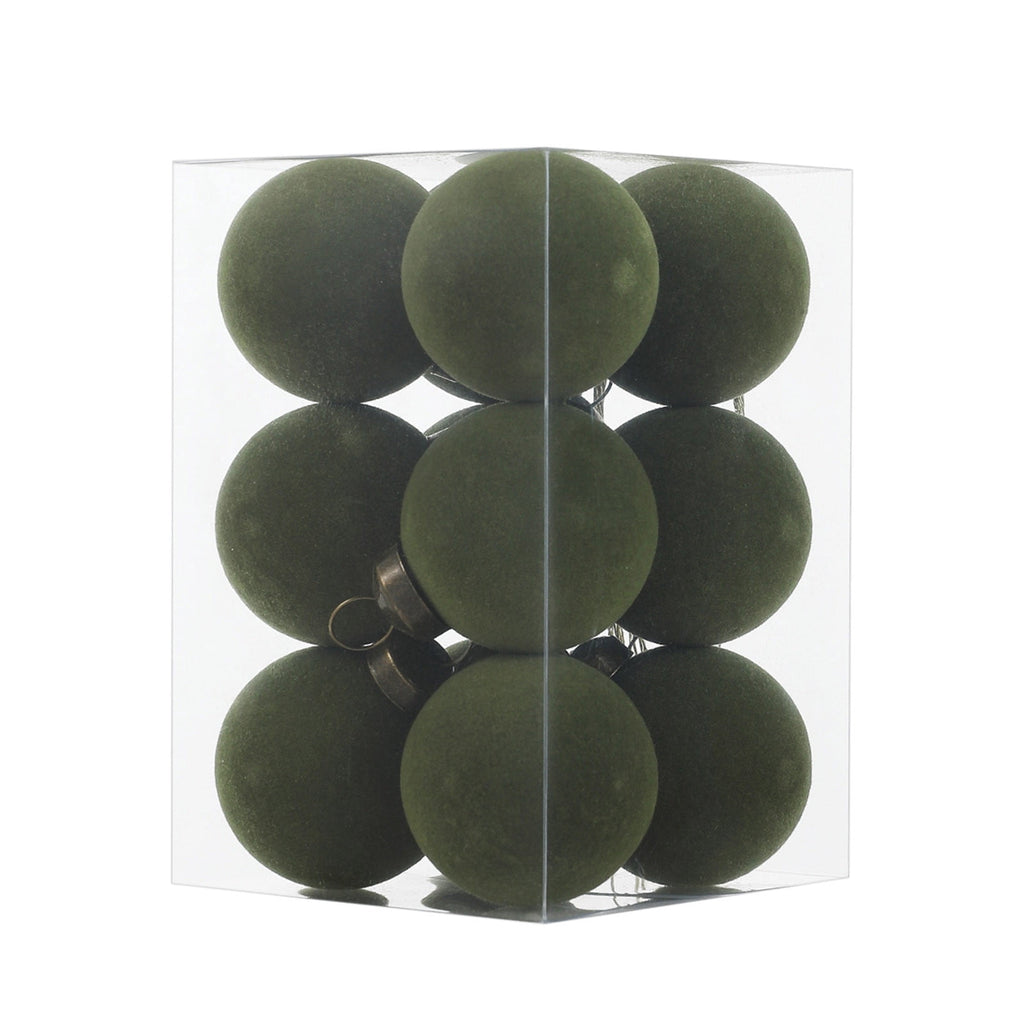 Roiihwy Green 12 Pcs Velvet Christmas Balls 1.57in Flocked Plastic Ornaments Xmas Decorative Hanging for Tree Holiday Decor