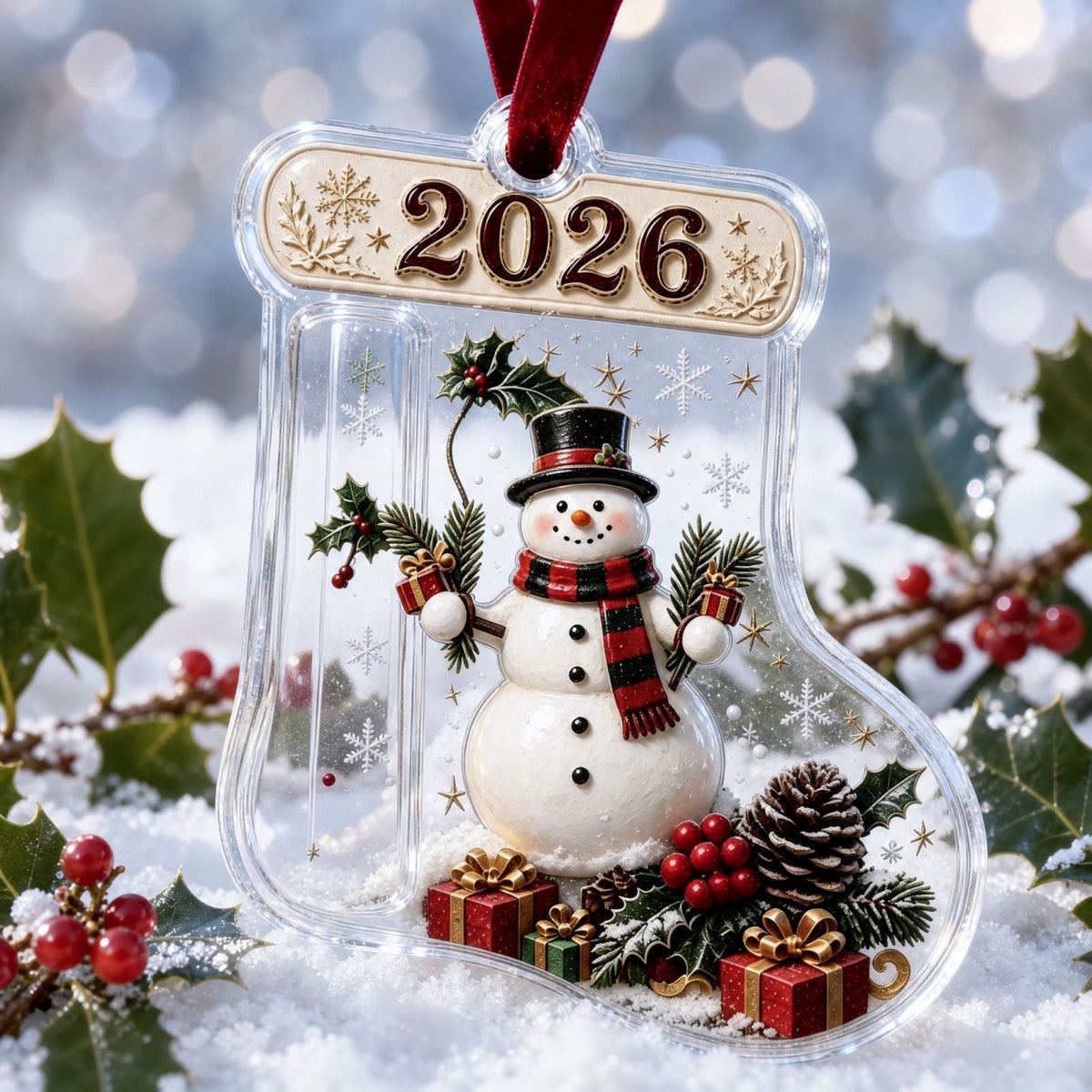 Christmas Cash Gift Stocking Shaped Ornament, Crystal-Clear Cash Holder Ornament with Xmas Stocking Design, Hanging Money Keepsake for Christmas Tree Wreath Garland, Surprise for Family Friends (F)