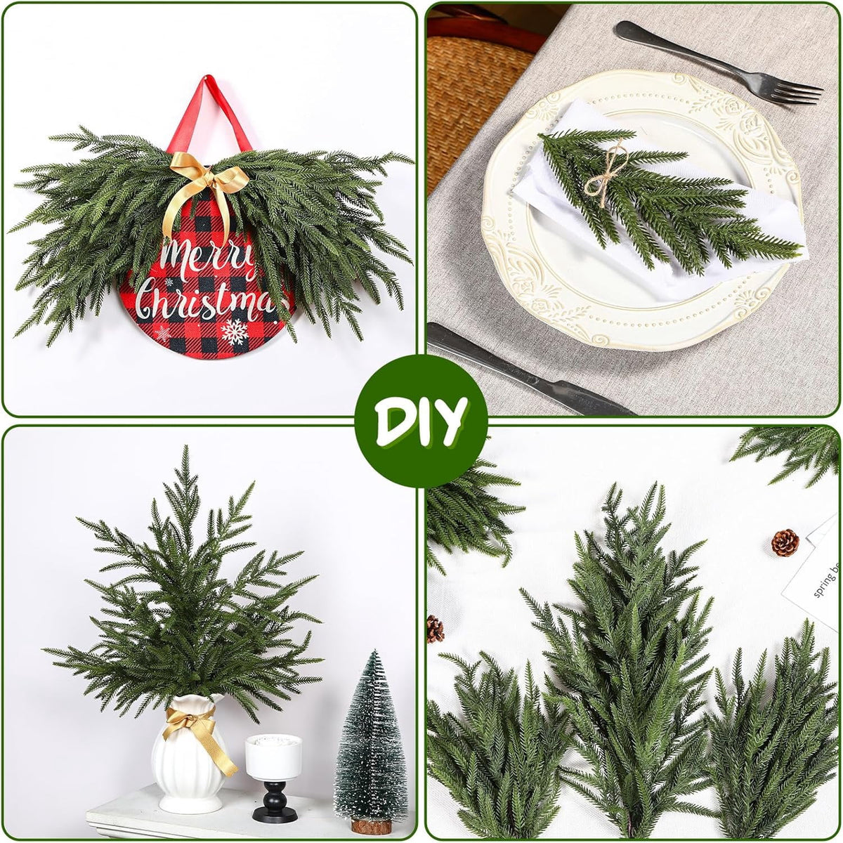 Lolsea 20 Pcs Christmas Norfolk Pine Branches, 18 inch Artificial Pine Branches for Vase, Garland and Table & Christmas Decor
