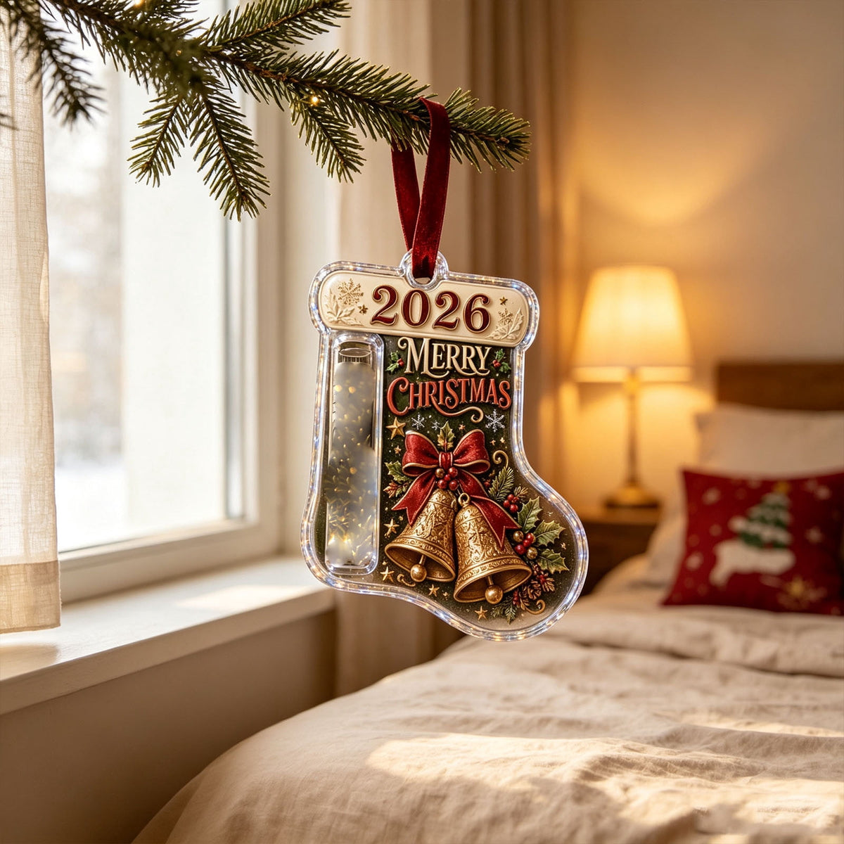 Christmas Cash Gift Stocking Shaped Ornament, Crystal-Clear Cash Holder Ornament with Xmas Stocking Design, Hanging Money Keepsake for Christmas Tree Wreath Garland, Surprise for Family Friends (F)