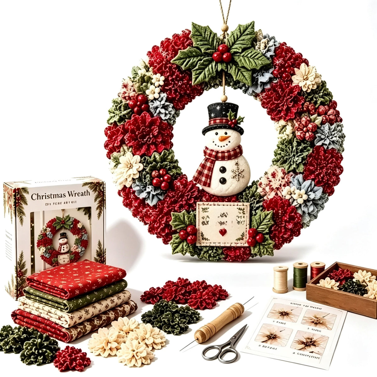 Clearance 3D Christmas Wreath Fabric Poke Art Kit, Jesus Poke Art Kits for Adults, Christmas Wreaths Ornament Making Kit for Front Door