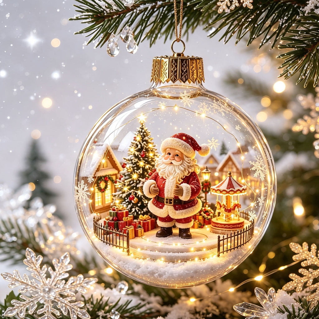 Glowing Christmas Scene Ornament Clearance, 3.15 Inch Light Up Mini Holiday Bauble with Warm LED, Xmas Tree Hanging Decor for Window Mantel Shelf