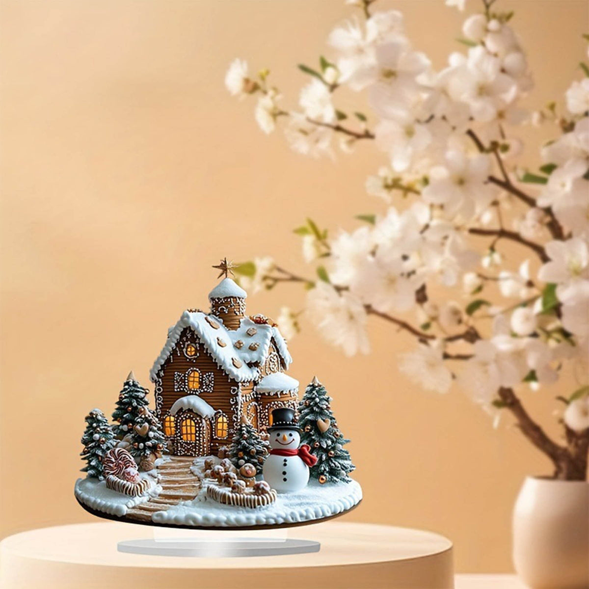 PEIBang Christmas Table Decorations,Snow House Decor Christmas Centerpiece,Christmas Village Houses for Home Office