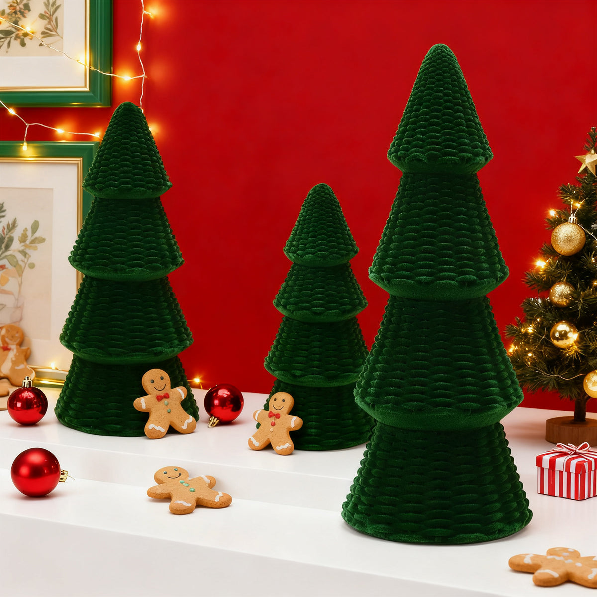 Ayieyill 3pcs Tabletop Christmas Tree Woven Resin Christmas Trees for Christmas Decor Indoor, Christmas Table Decor, Khaki