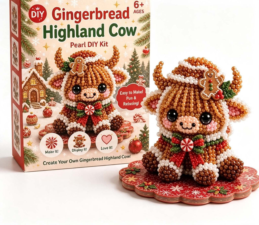 MYUNNIL Christmas Highland Cow 3D Pearl Bead Kit, Small Cute Beginner Friendly Complete Animal Themed Handcraft Set, Fun Whimsical Decorative Ornament for Home Decor & Holiday Gift, ( Xmas Tree )