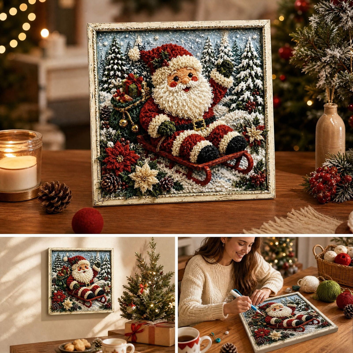 Clearance 3D Christmas Wreath Fabric Poke Art Kit, Jesus Poke Art Kits for Adults, Christmas Wreaths Ornament Making Kit for Front Door