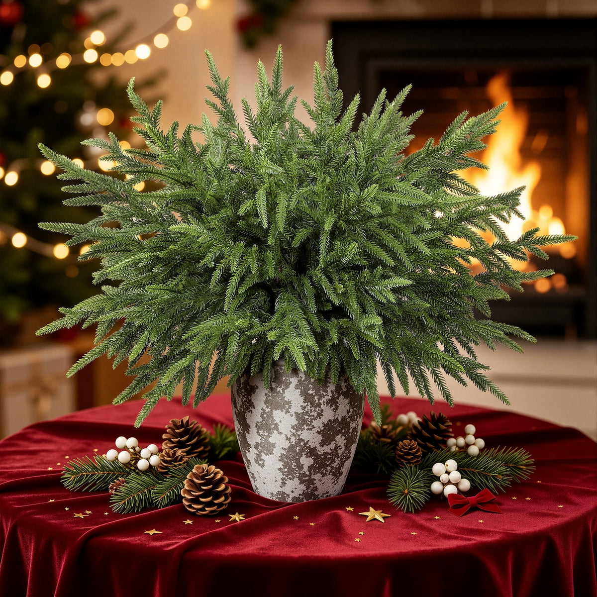 Lolsea 20 Pcs Christmas Norfolk Pine Branches, 18 inch Artificial Pine Branches for Vase, Garland and Table & Christmas Decor
