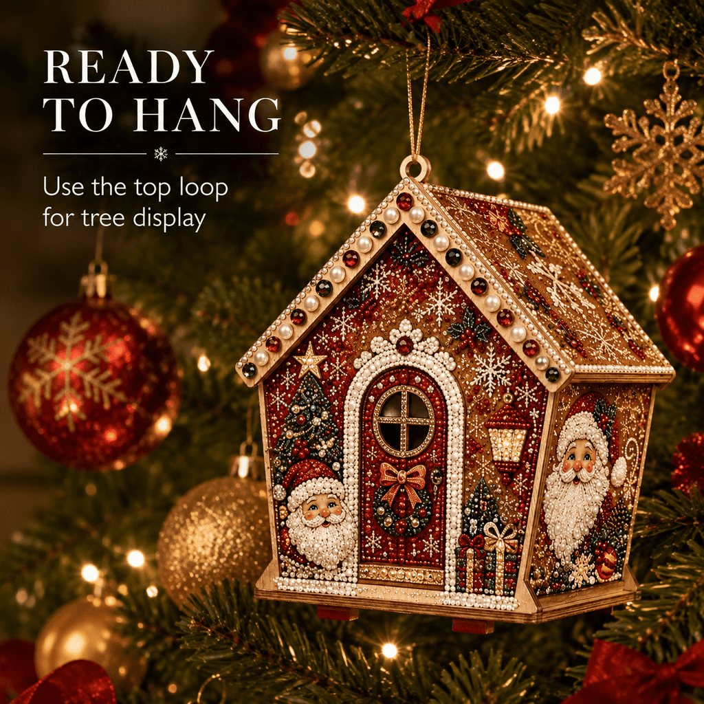 Christmas Pearl Bead Art Kit 3D House Ornament Craft Set For Christmas Tree Tabletop Mantel Shelf And Indoor Winter Holiday Decoration White