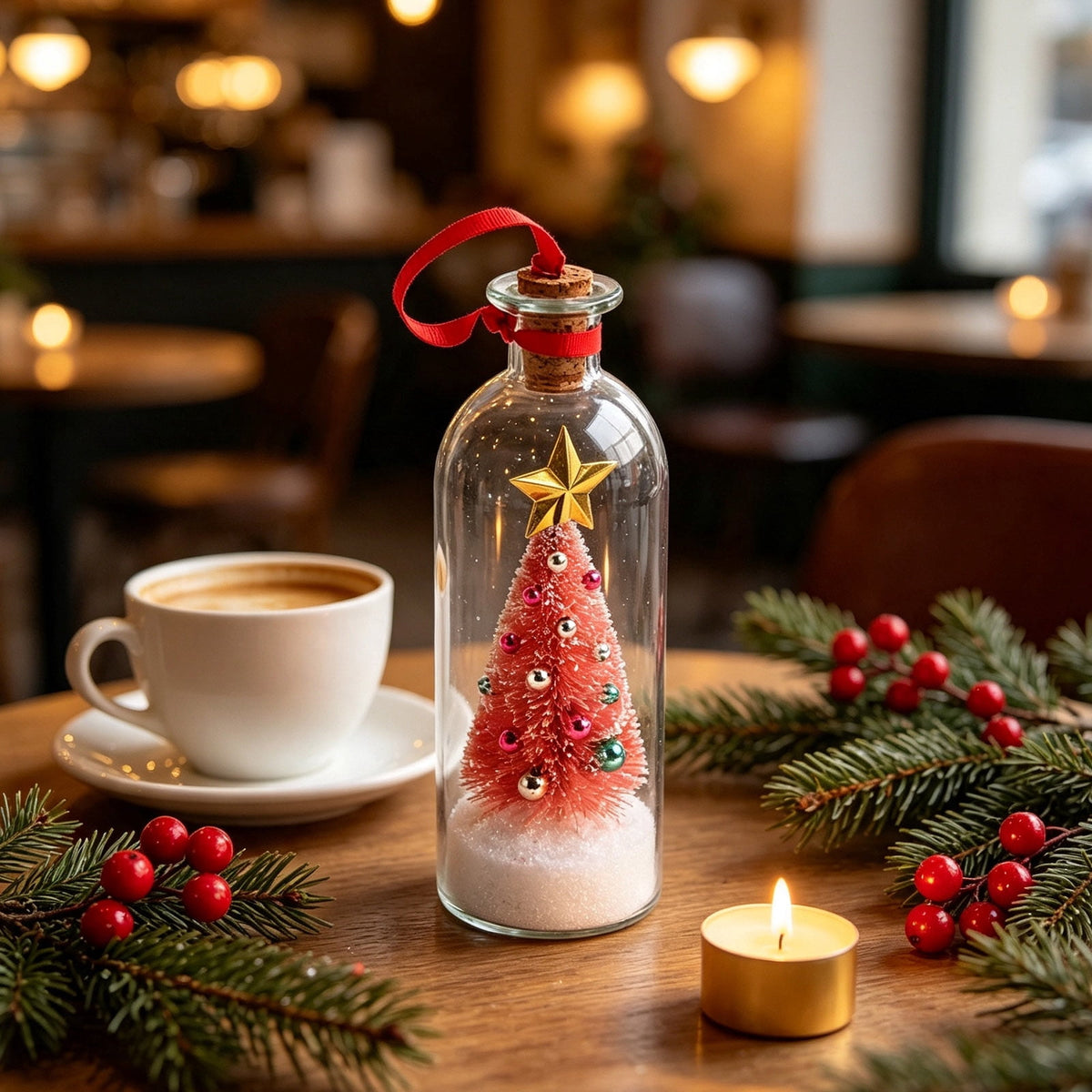 JASKFLY Recordable Christmas Tree Message in a Bottle, Voice Recording Holiday Keepsake with Playback, Snowy Scene, Glass, Green, 1 Count