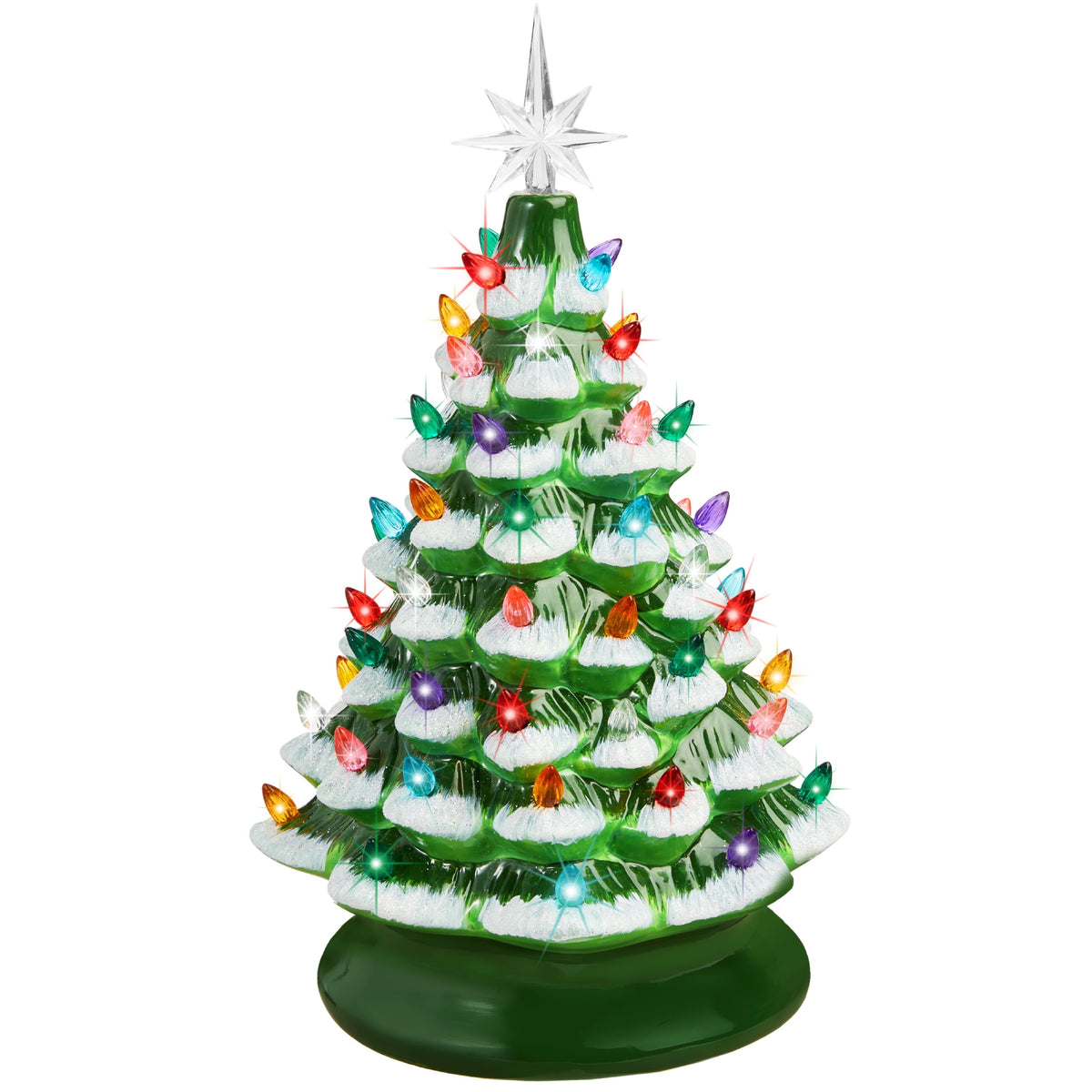 Best Choice Products Ceramic Christmas Tree, Pre-lit Hand-Painted Tabletop Holiday Tree - Green w/ Multicolored Lights